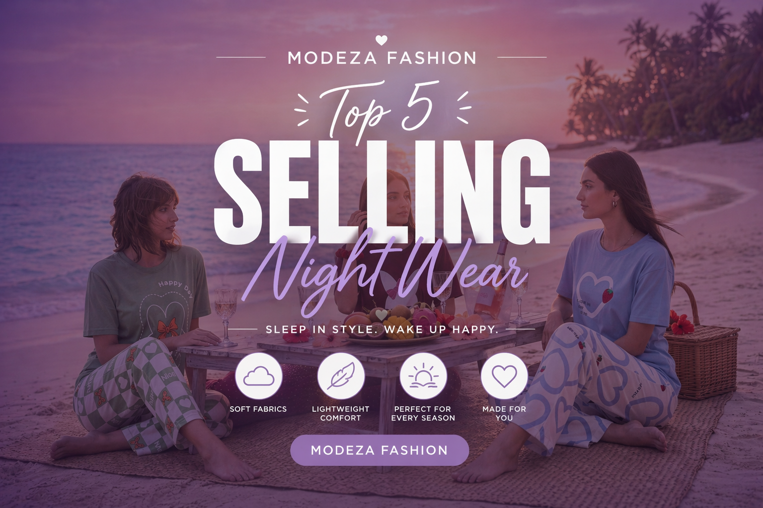 Top 5 best selling women cotton night suits Pakistan - Modeza Fashion printed nightwear collection