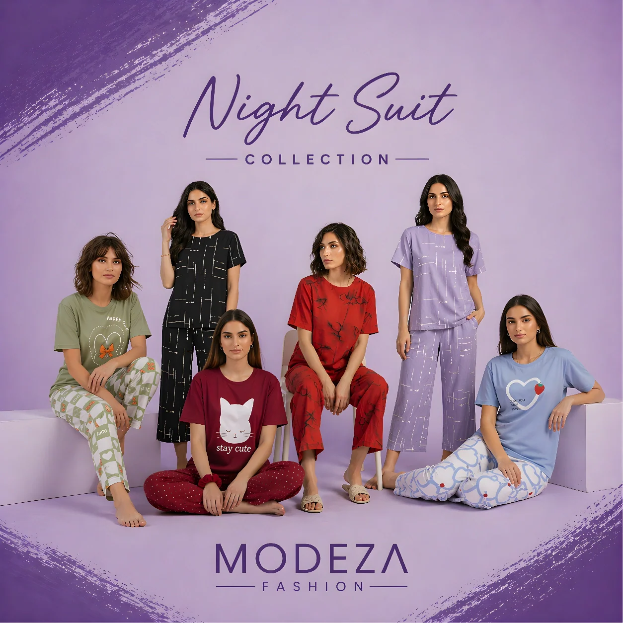 Women's cotton night suits collection Pakistan - soft printed nightwear Modeza Fashion