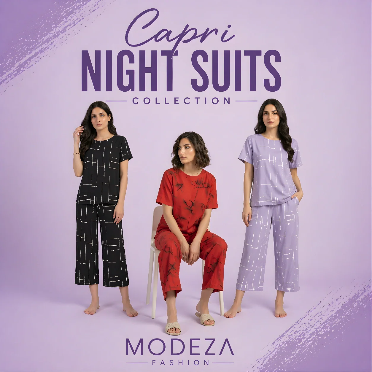 Women's cotton capri night suits Pakistan - lightweight summer nightwear Modeza Fashion