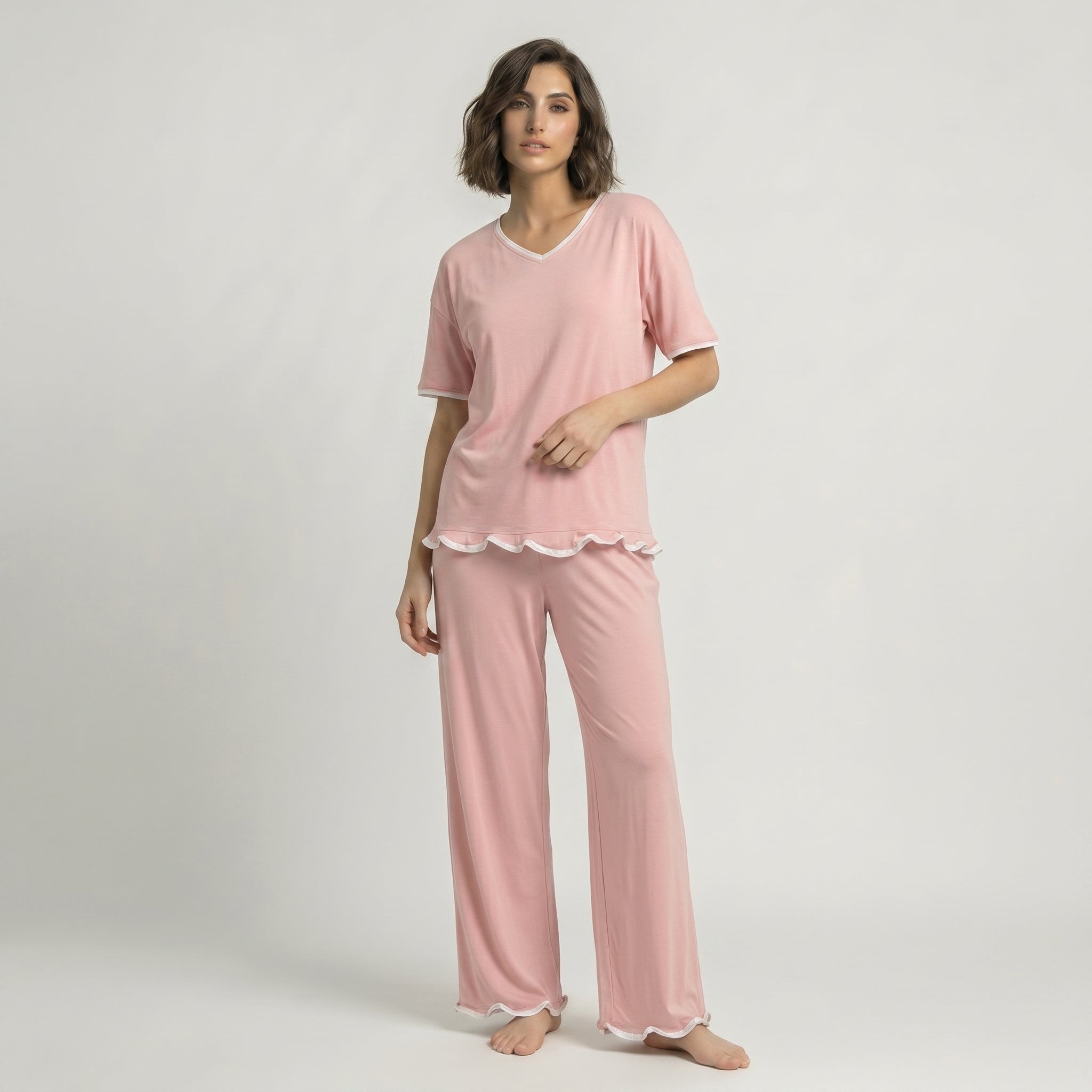 Rose Pink Half Sleeves Palazzo