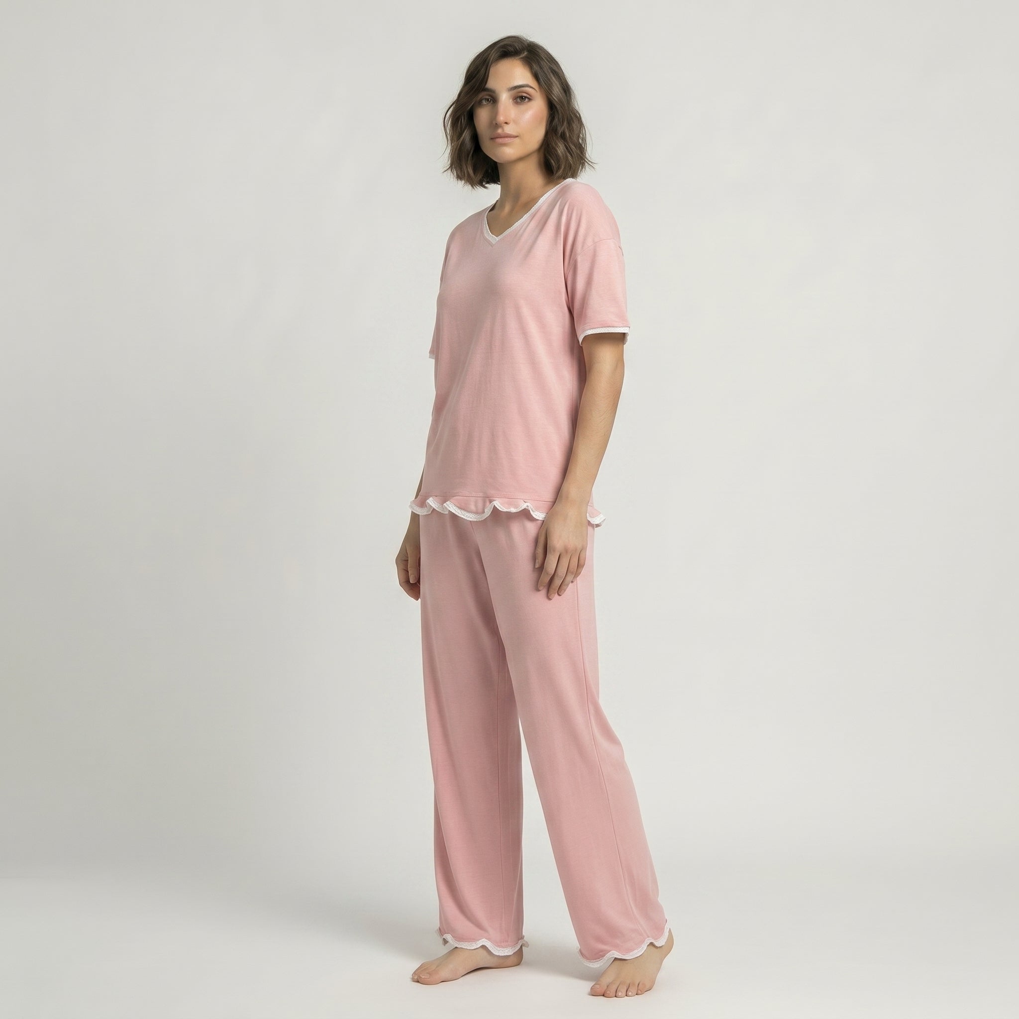 Rose Pink Half Sleeves Palazzo