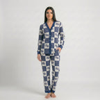 Blue with White Doraemon V-Neck Button