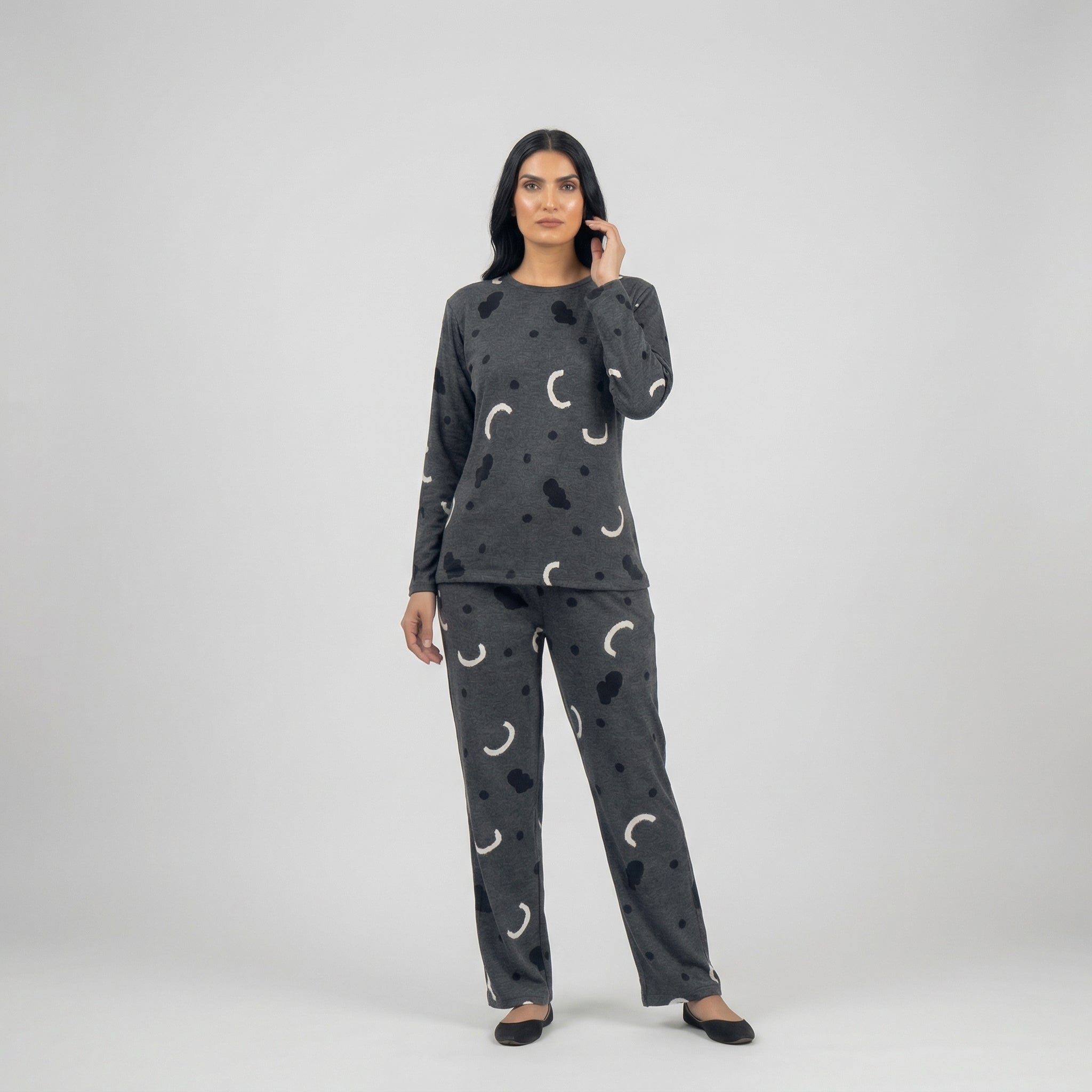 Charcoal Printed Soft Cotton Night Suit