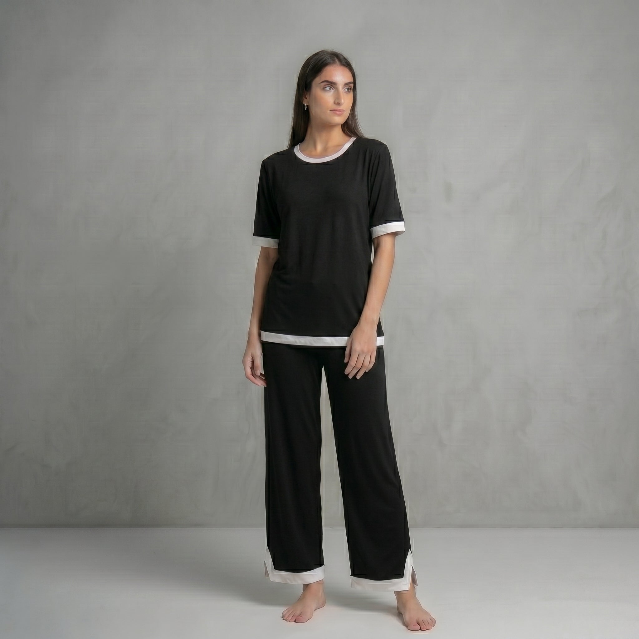 Black White Round Neck Palazzo
