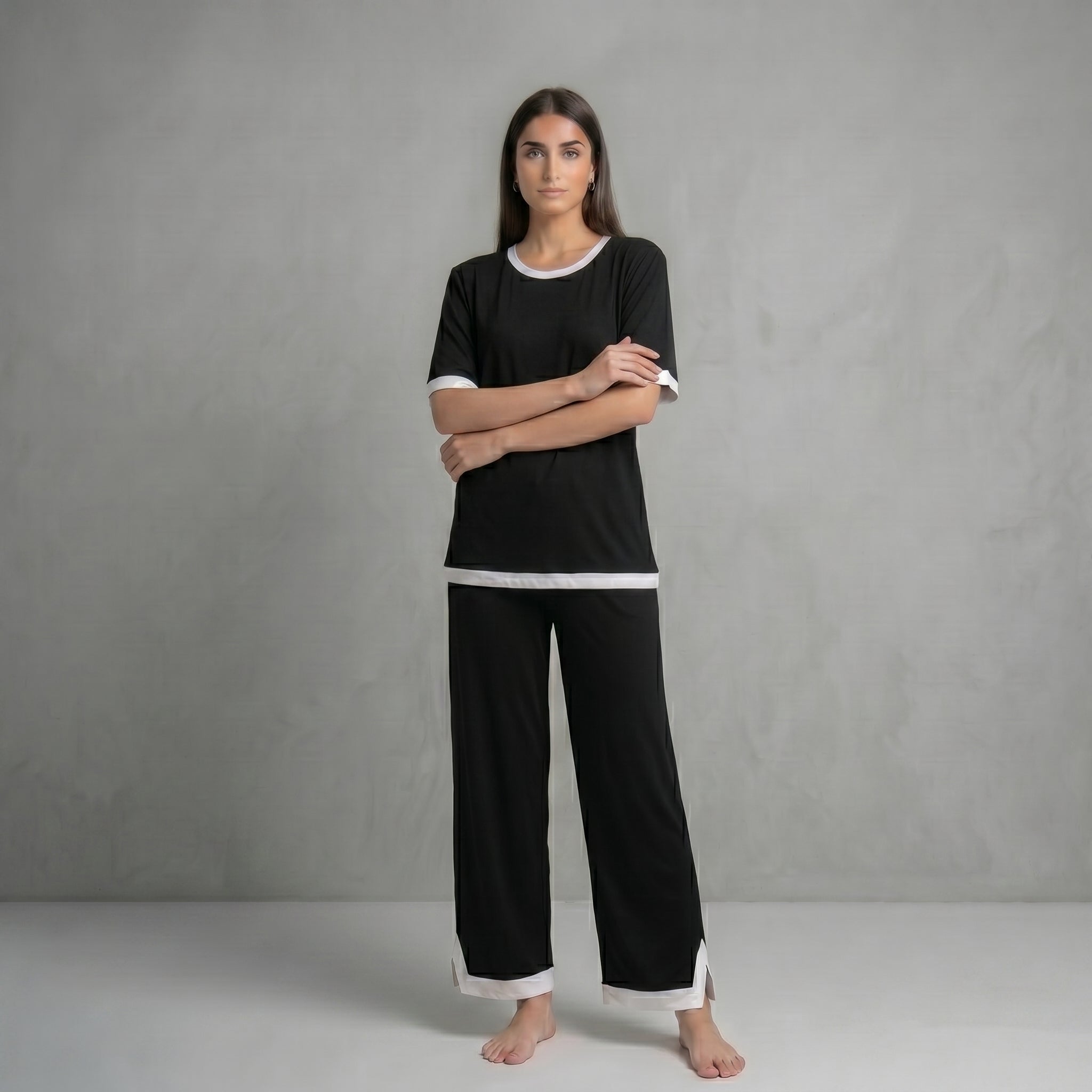 Black White Round Neck Palazzo