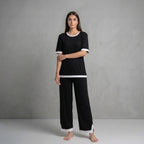 Black White Round Neck Palazzo