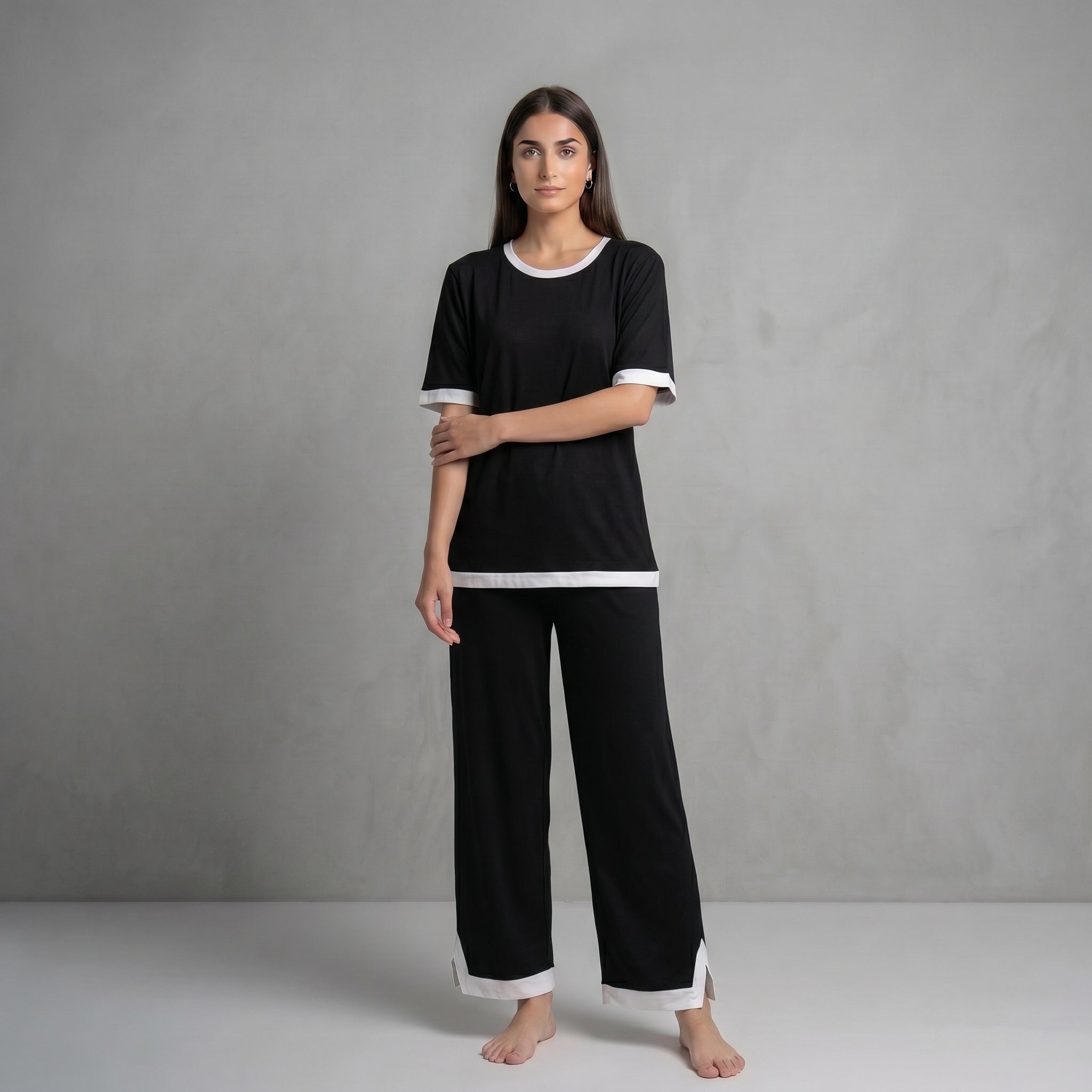 Black White Round Neck Palazzo