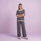 Grey White Round Neck Palazzo