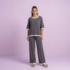 Grey White Round Neck Palazzo