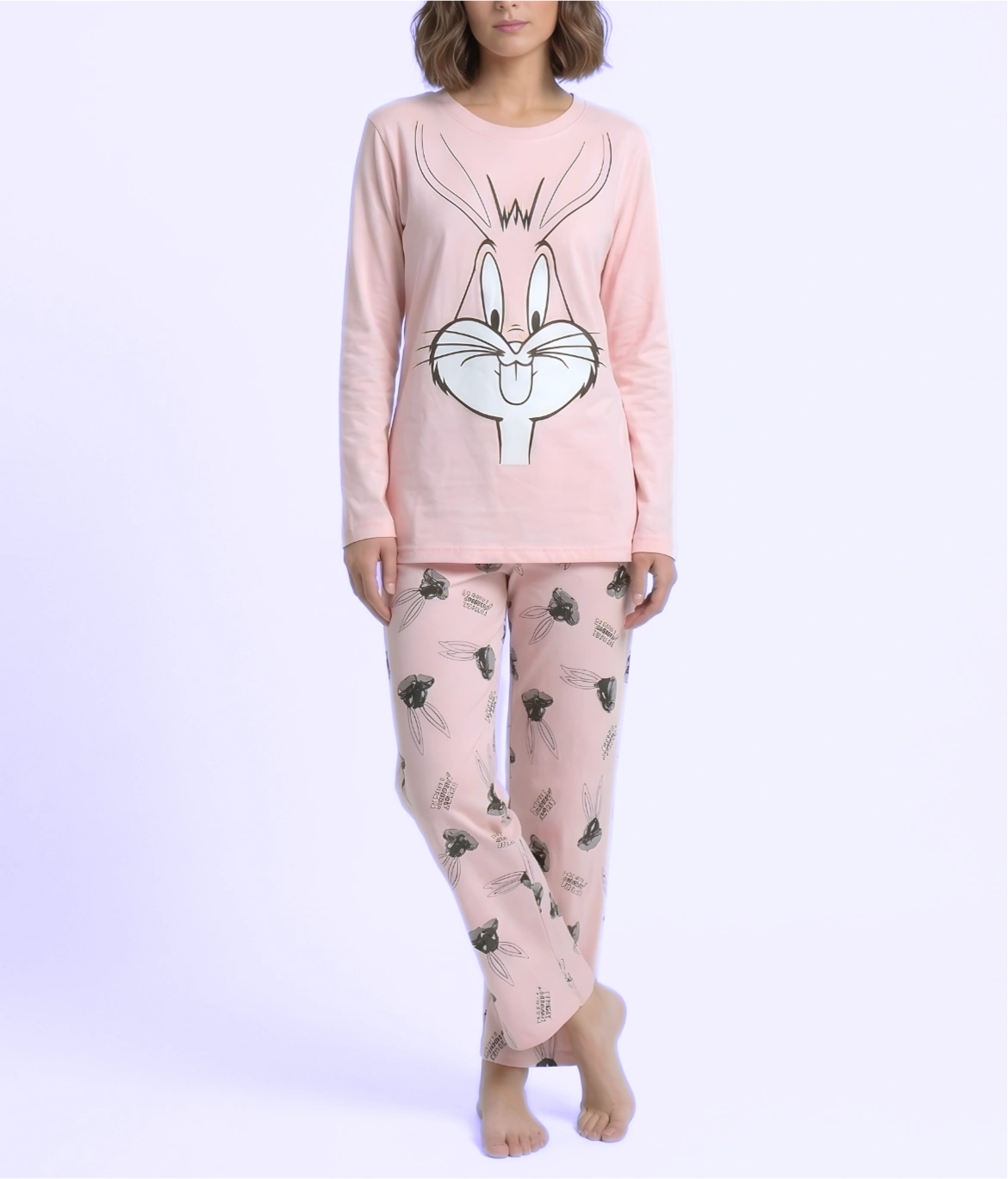Pink Bunny Printed Night Suit