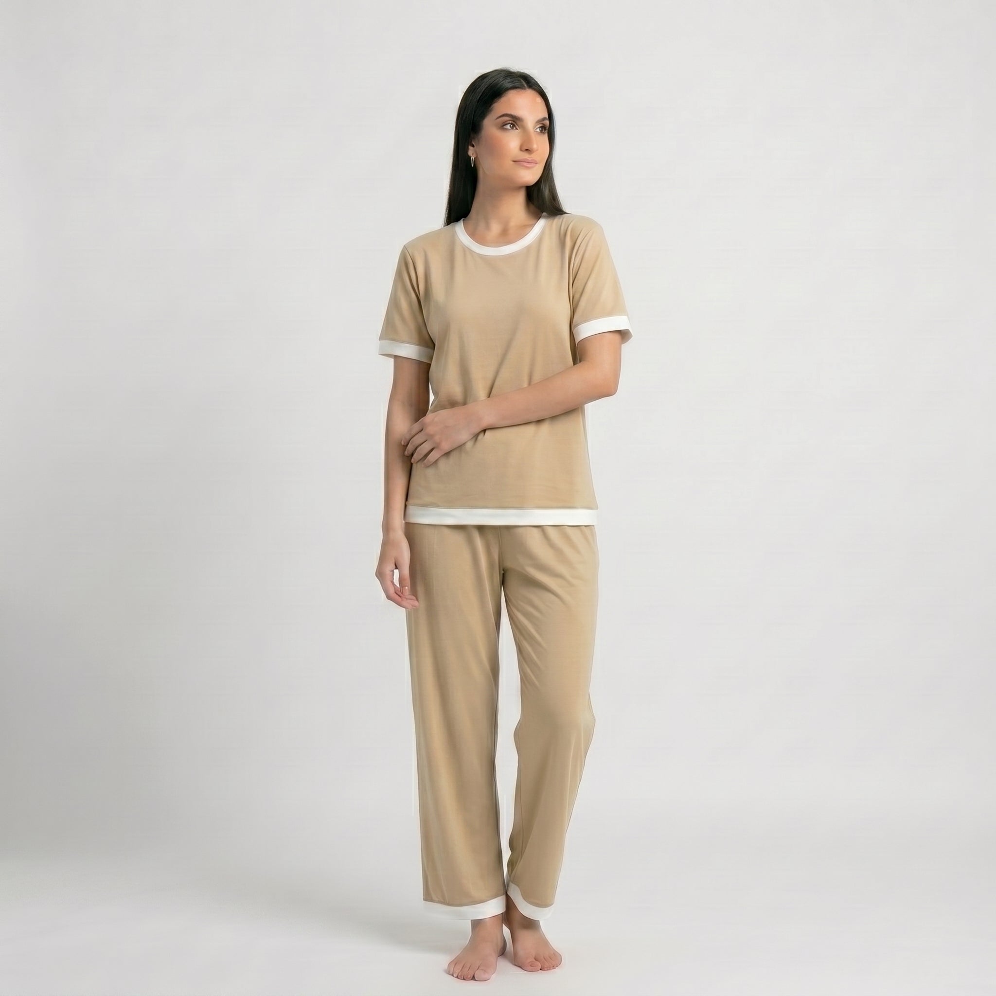 Skin White Round Neck Palazzo