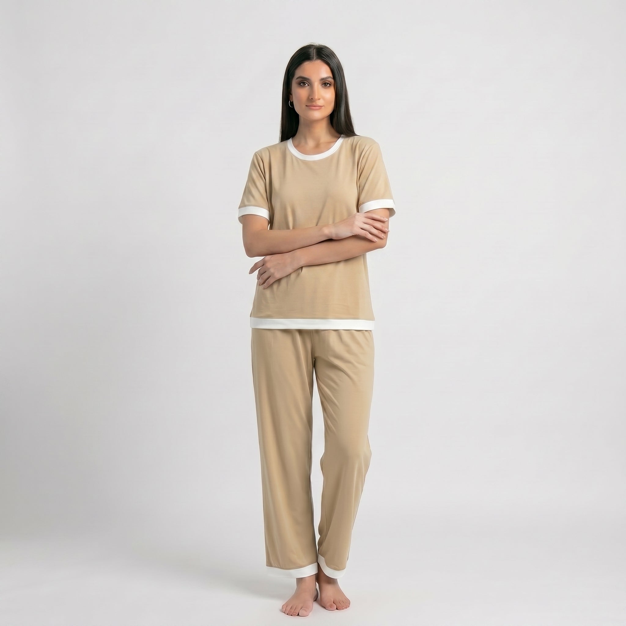 Skin White Round Neck Palazzo