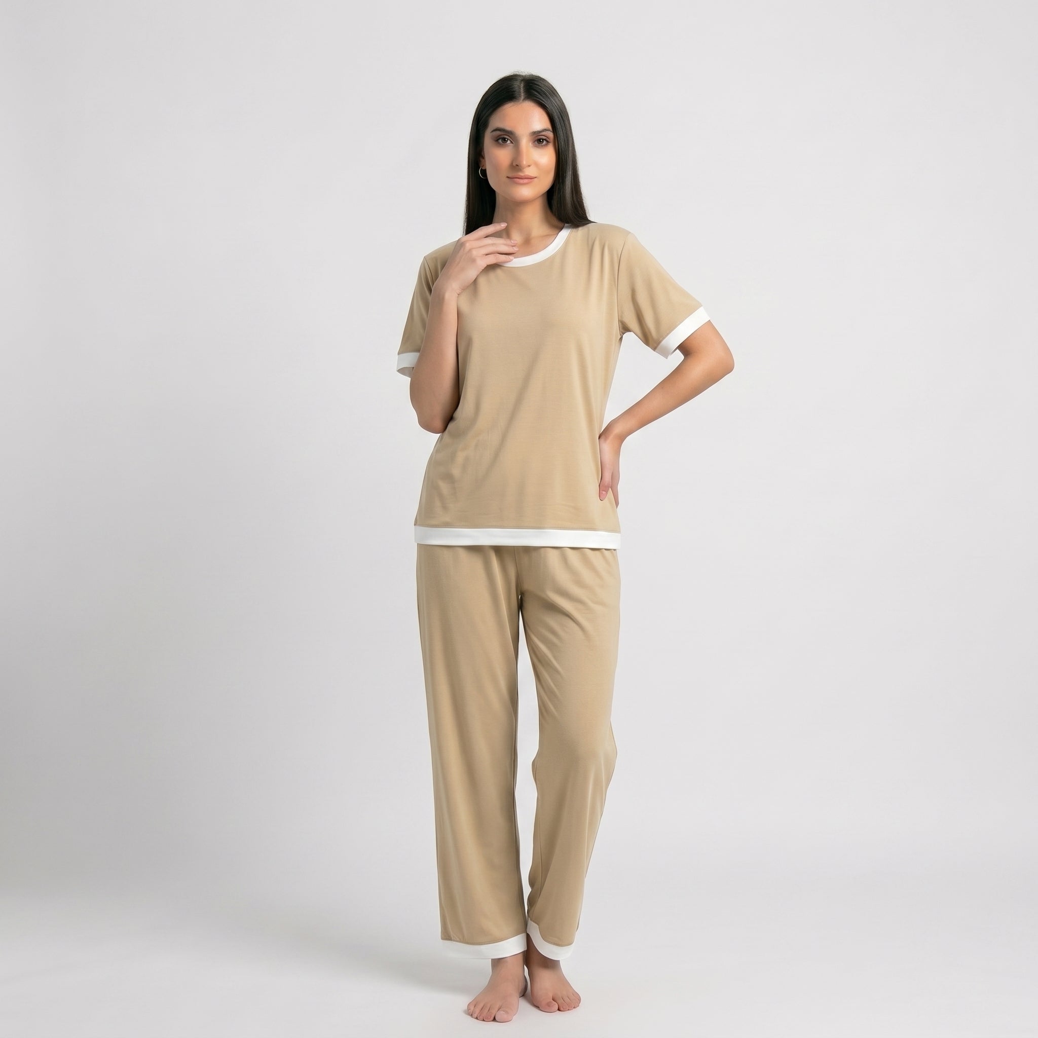 Skin White Round Neck Palazzo
