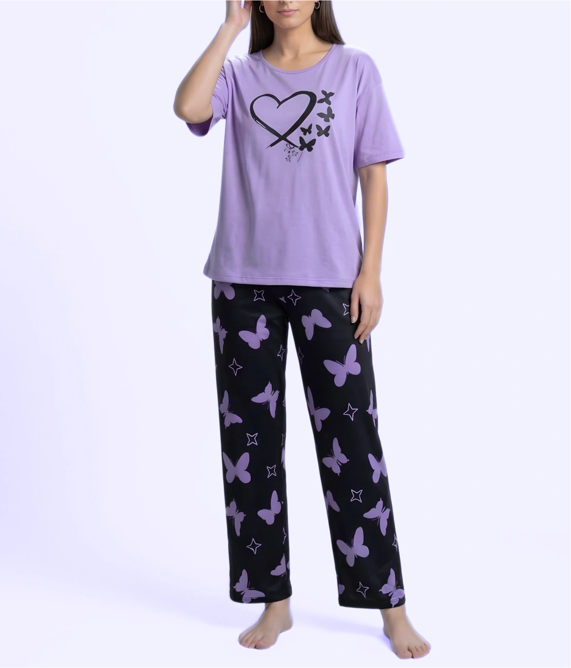 Heart & Butterfly Print Cotton Nightwear