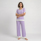 Purple White Round Neck Palazzo