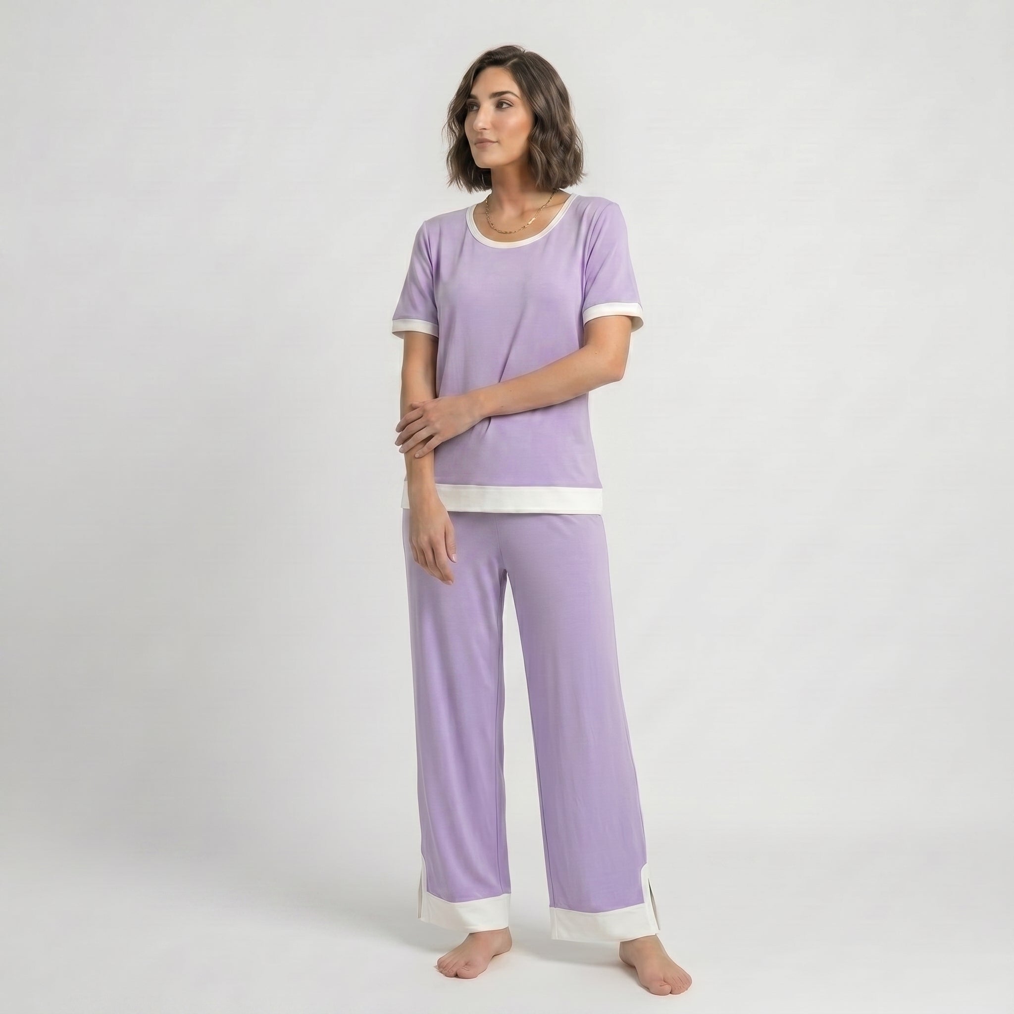 Purple White Round Neck Palazzo