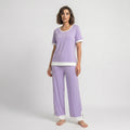 Purple White Round Neck Palazzo