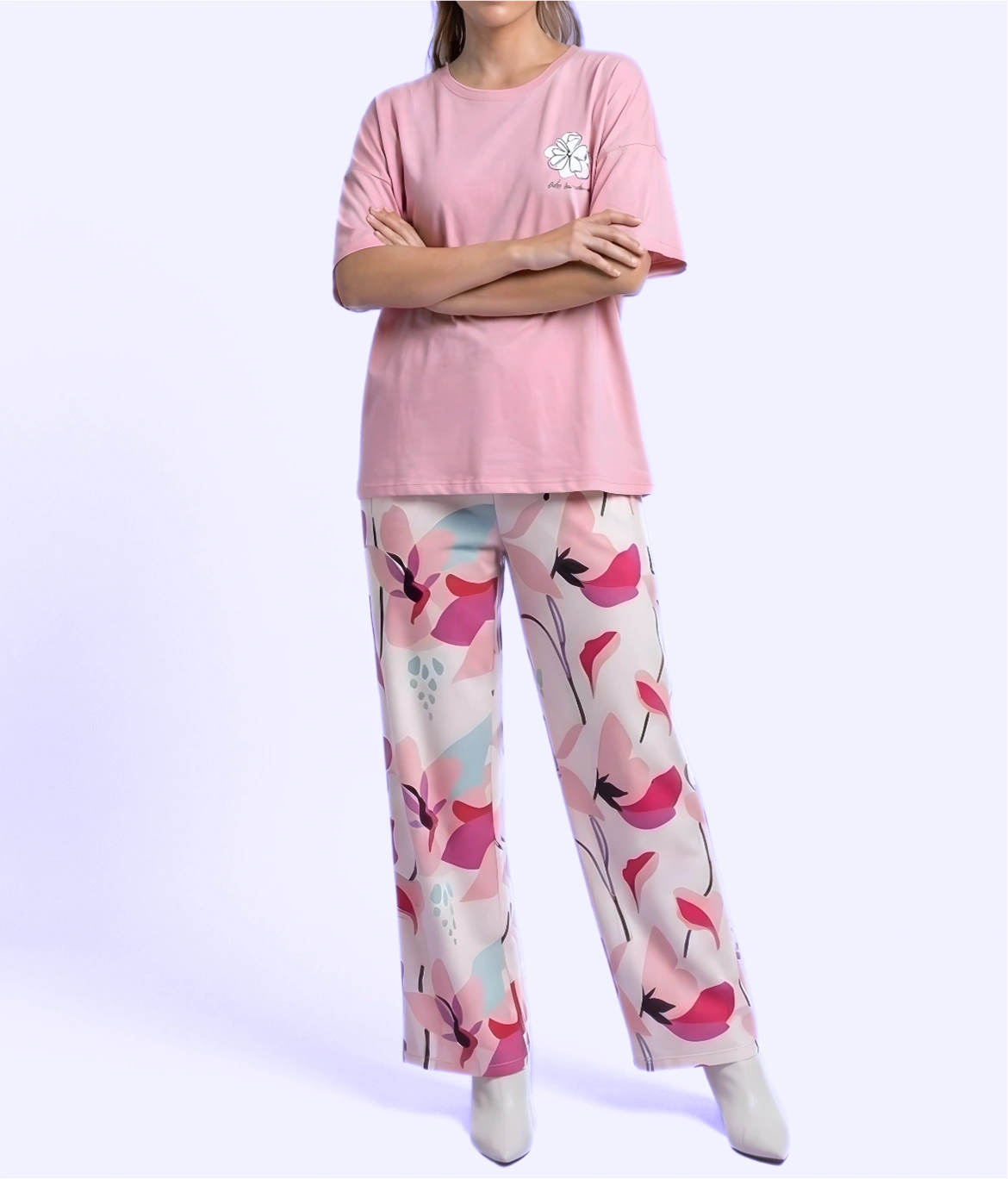 Long Leaf Print Cotton Nightwear