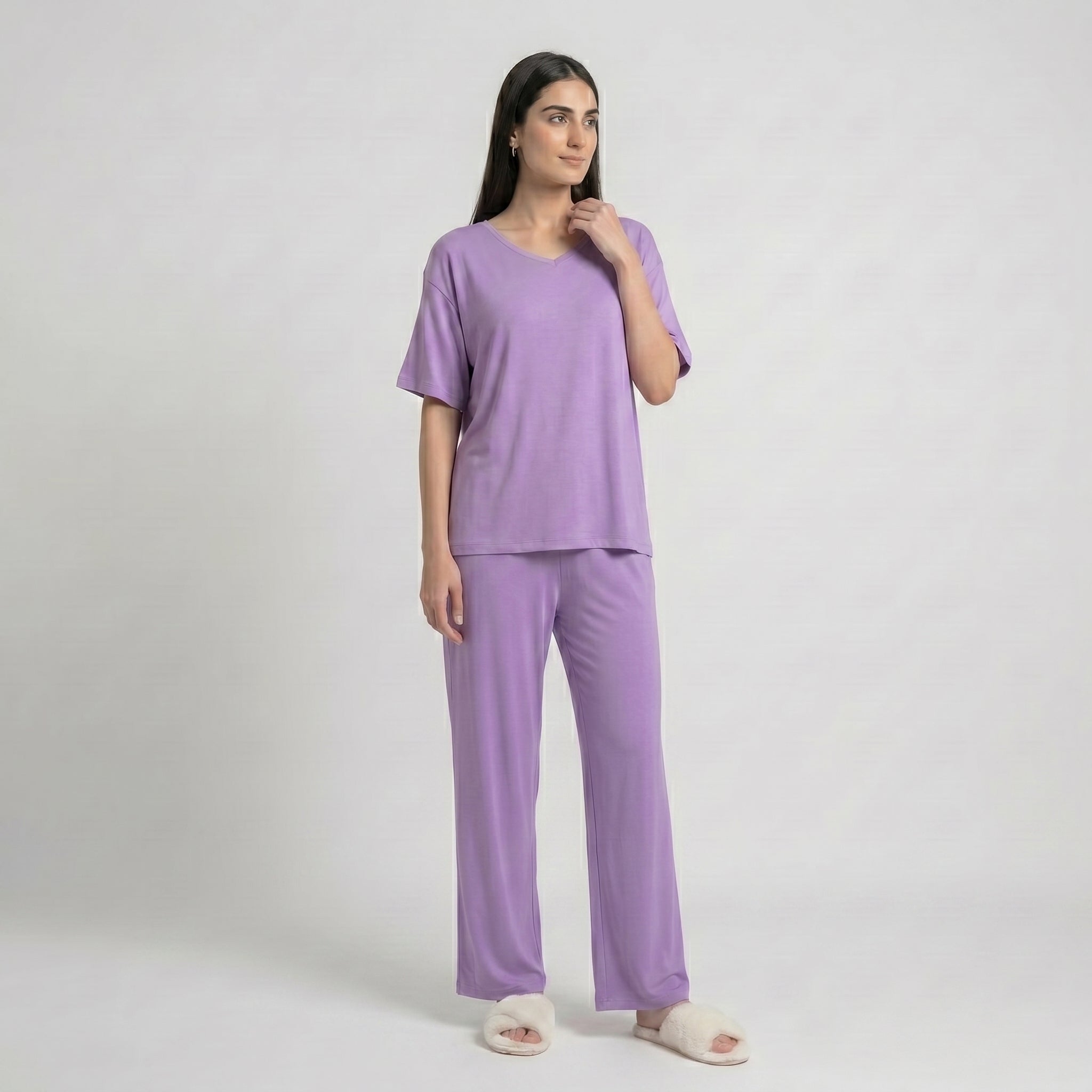 V-Neck Purple Palazzo