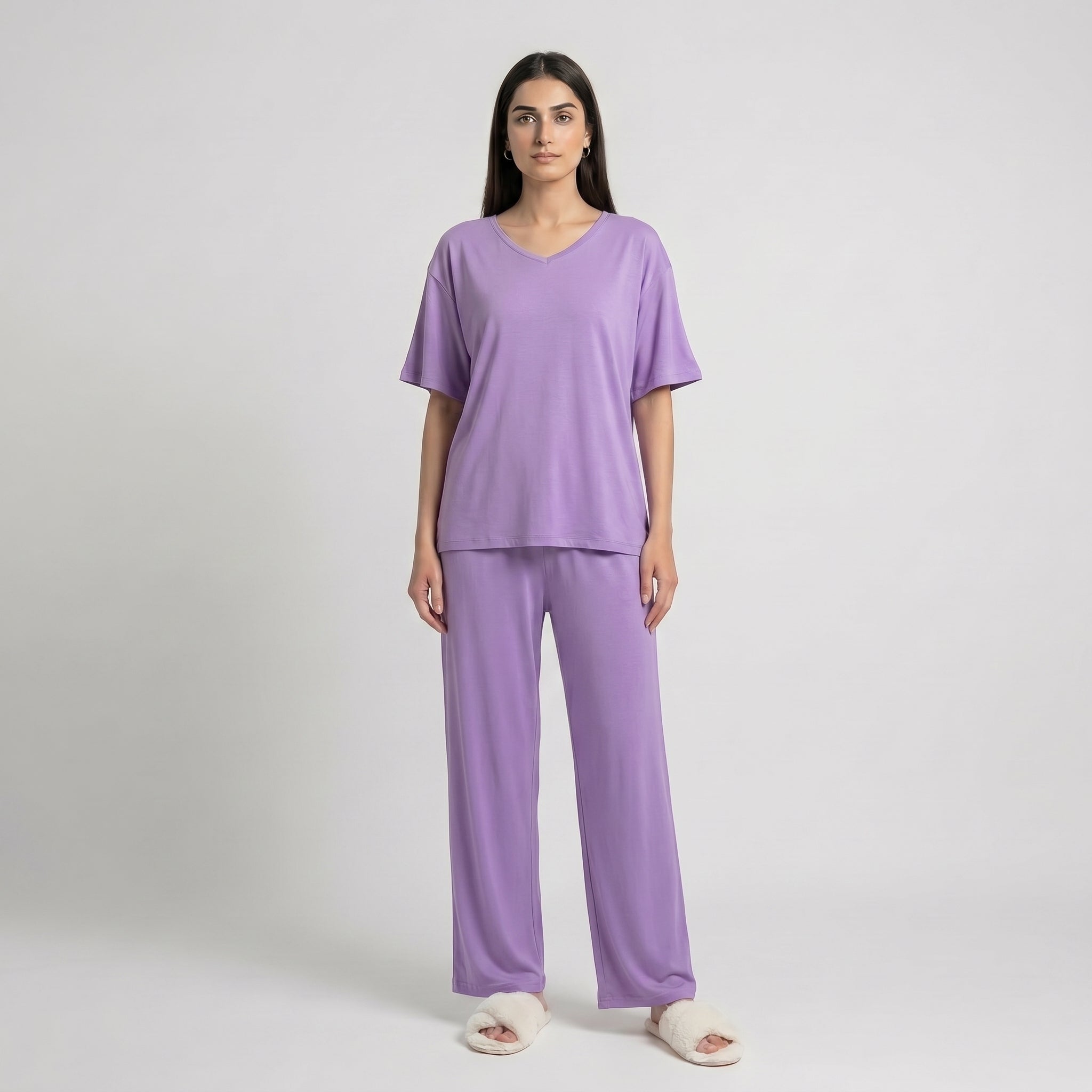 V-Neck Purple Palazzo