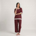 Maroon White Round Neck Palazzo