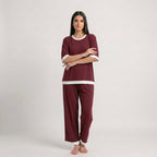 Maroon White Round Neck Palazzo