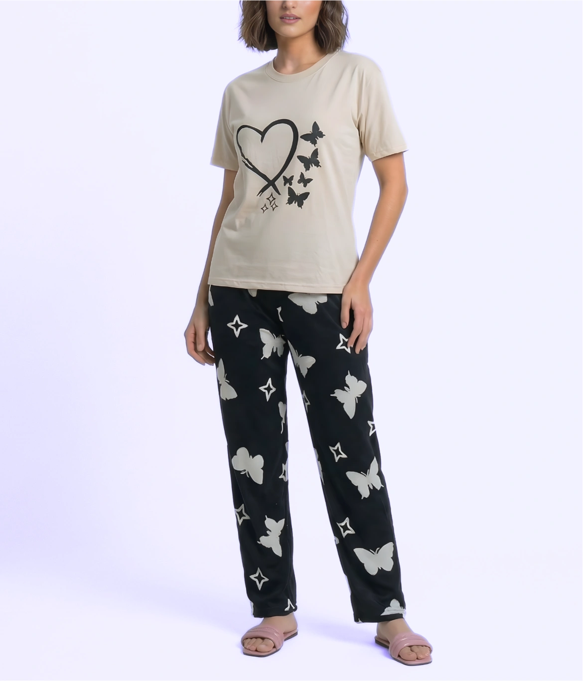 Heart Butterfly Print Cotton Nightwear