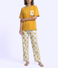 Mustard Pocket Print Cotton Nightwear