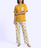 Mustard Pocket Print Cotton Nightwear