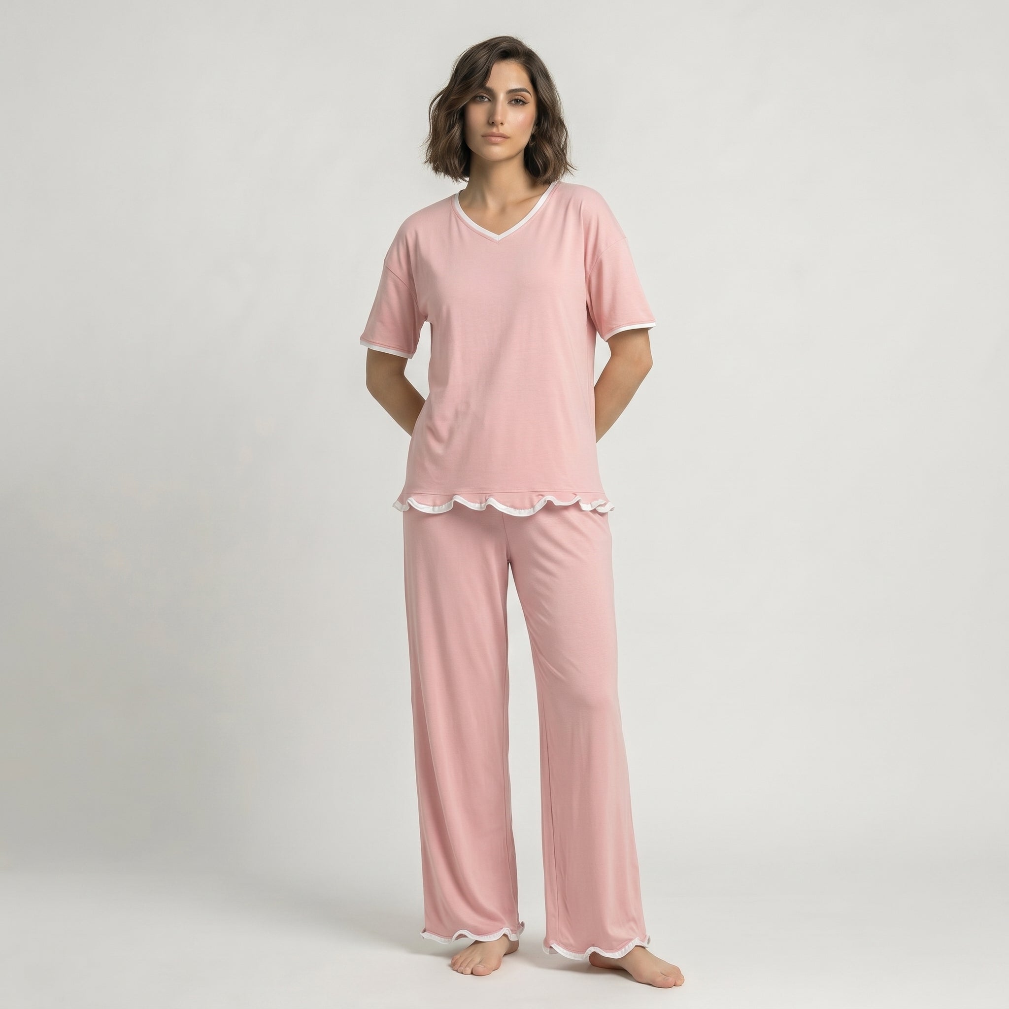 Rose Pink Half Sleeves Palazzo