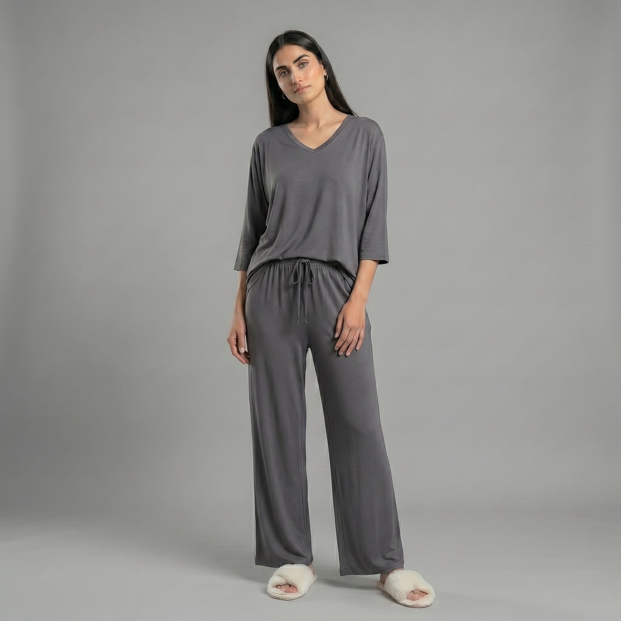 Charcoal V-Neck Palazzo