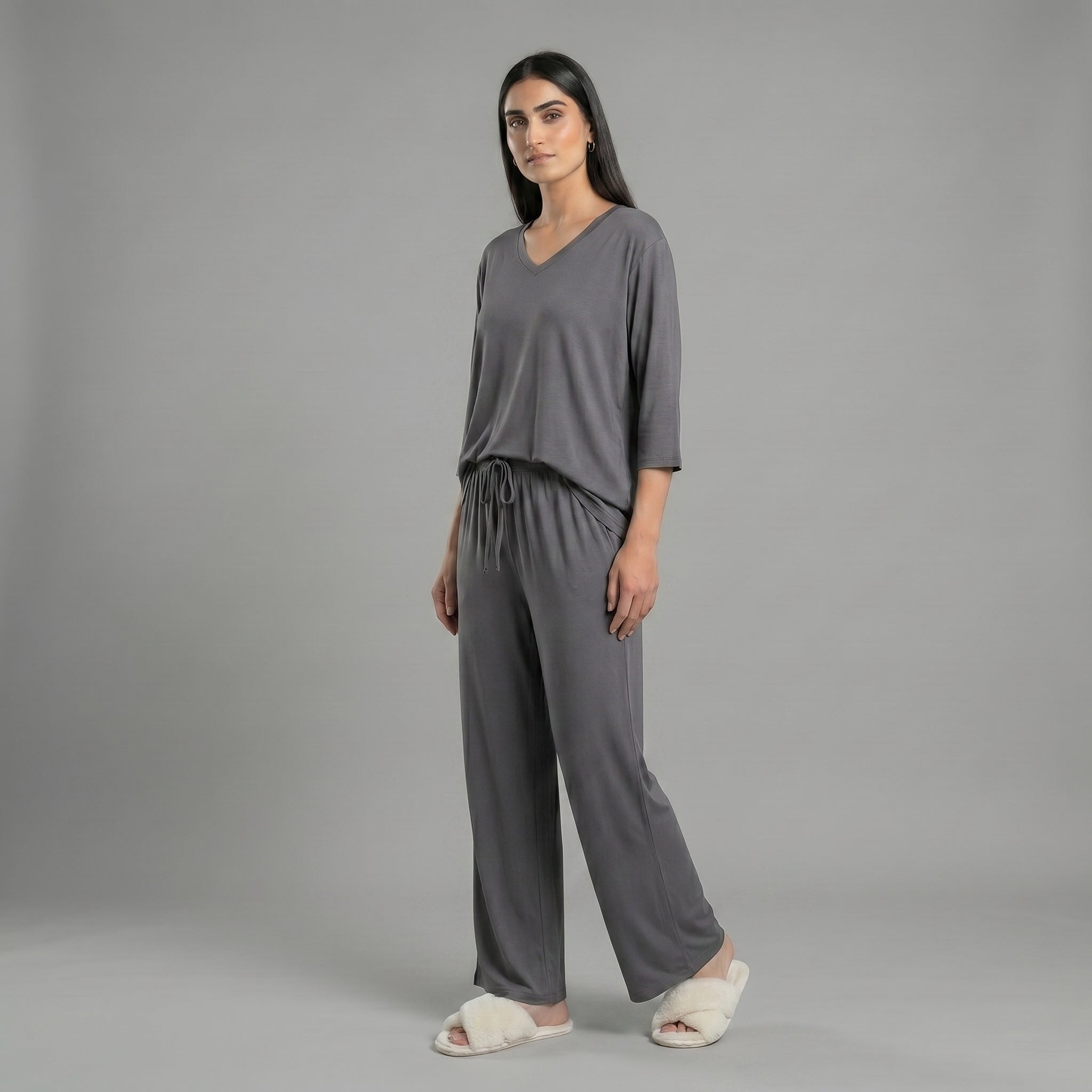 Charcoal V-Neck Palazzo