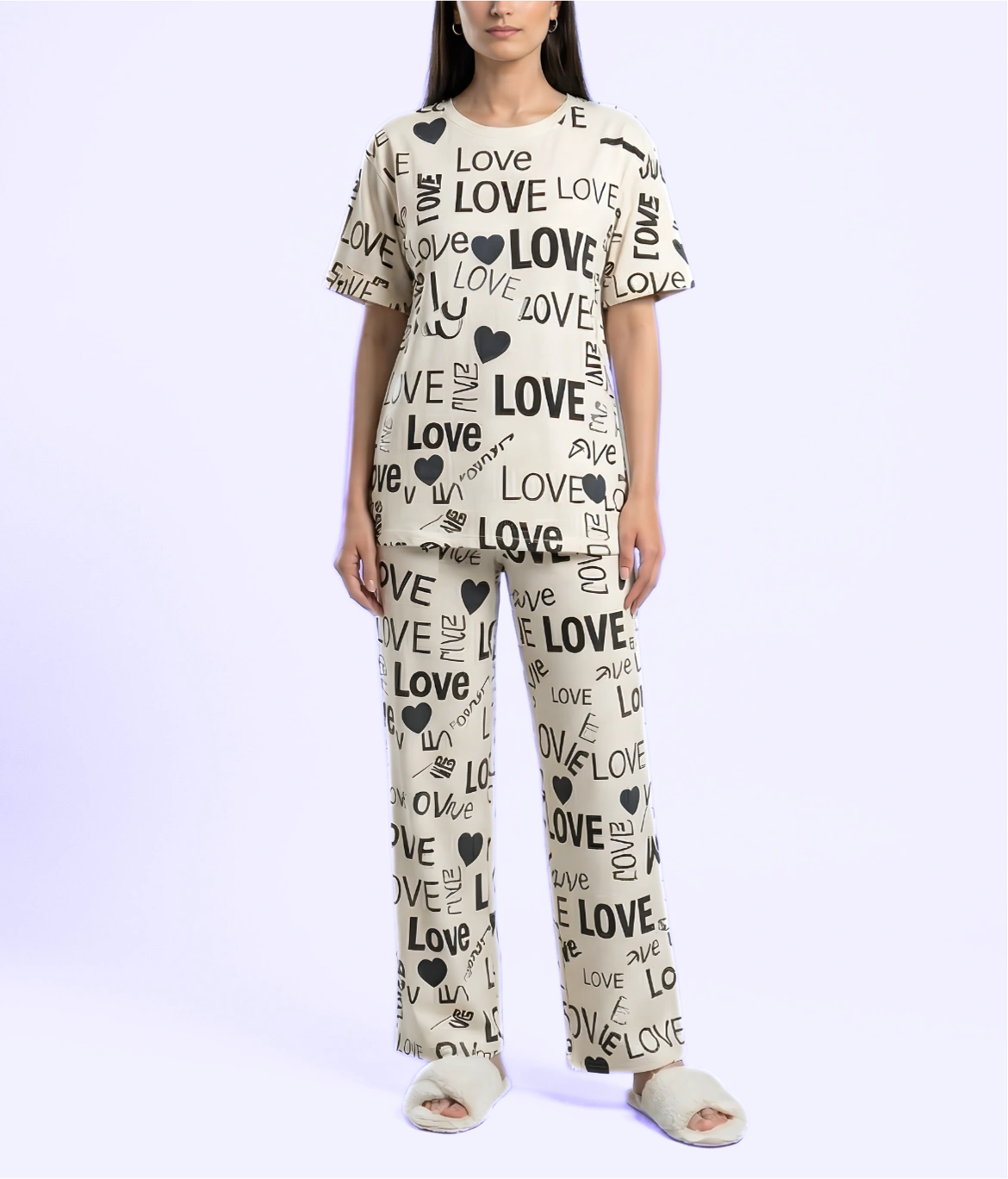 Love Print Drop Shoulder Cotton Nightwear