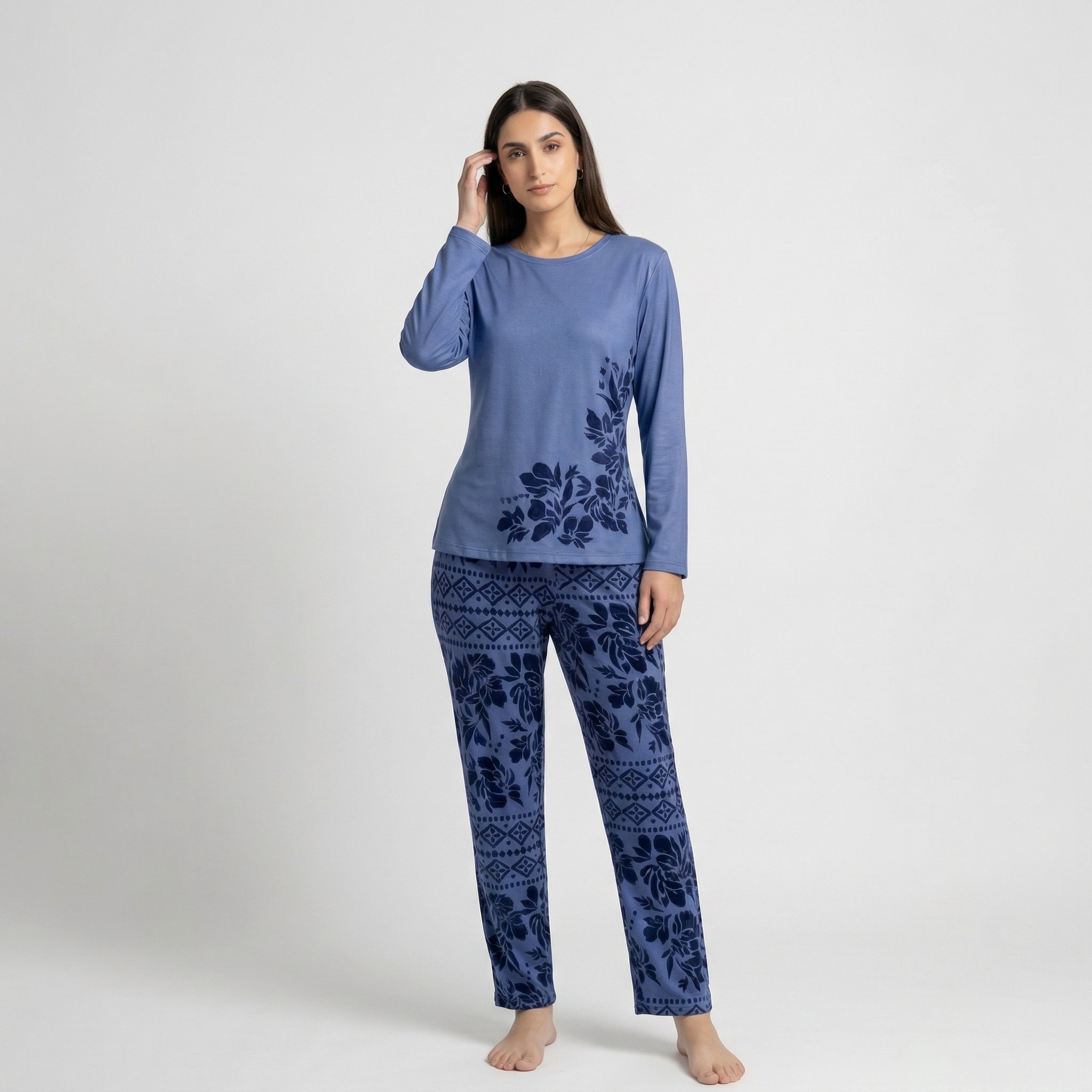 Leaf Print Soft Cotton Night Suit