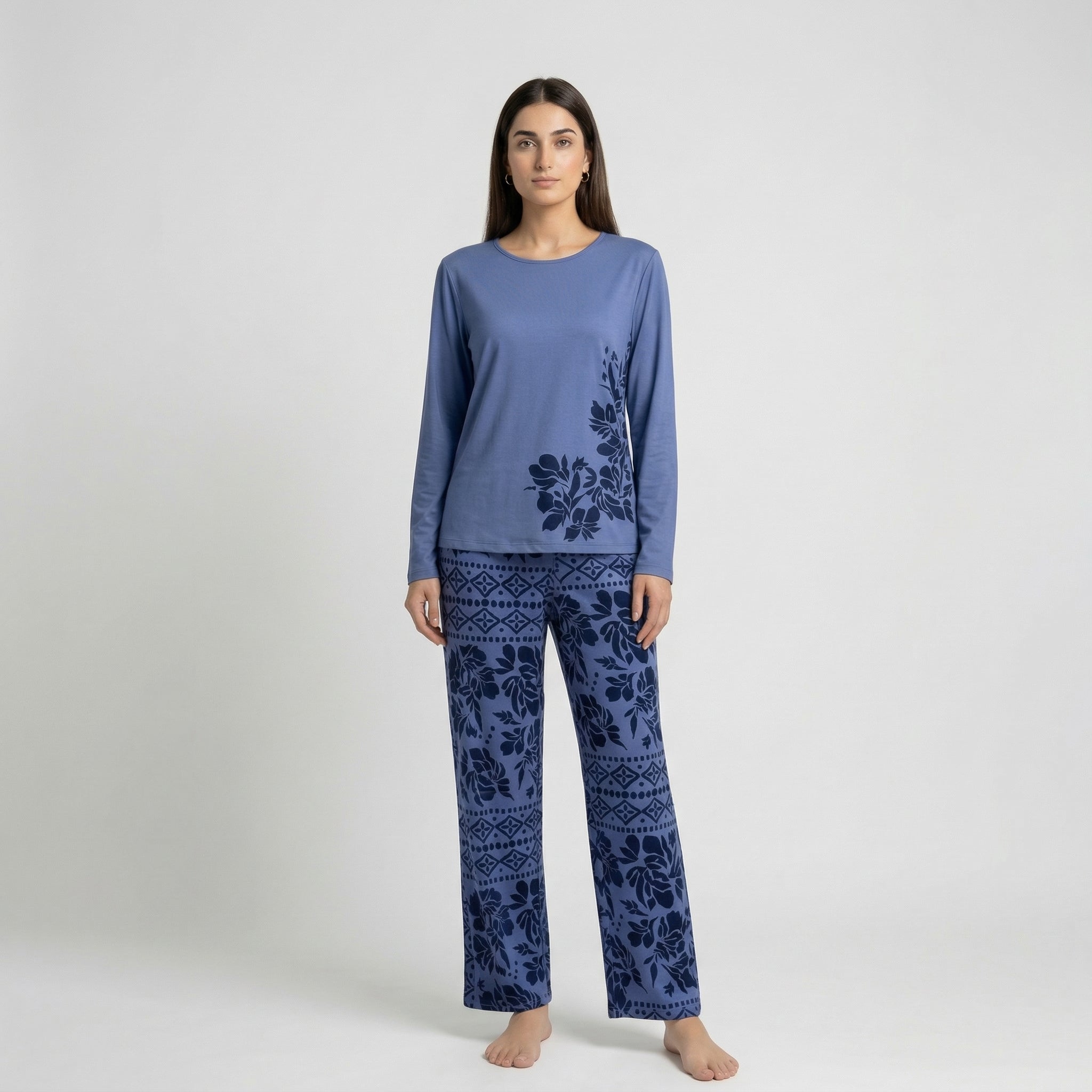 Leaf Print Soft Cotton Night Suit