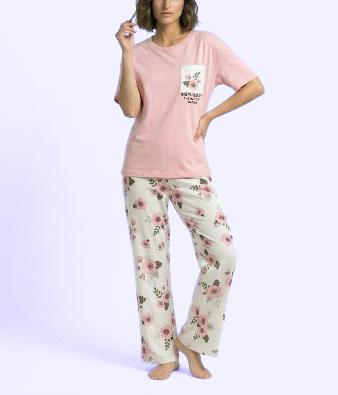 Pink Pocket Style Cotton Night Suit