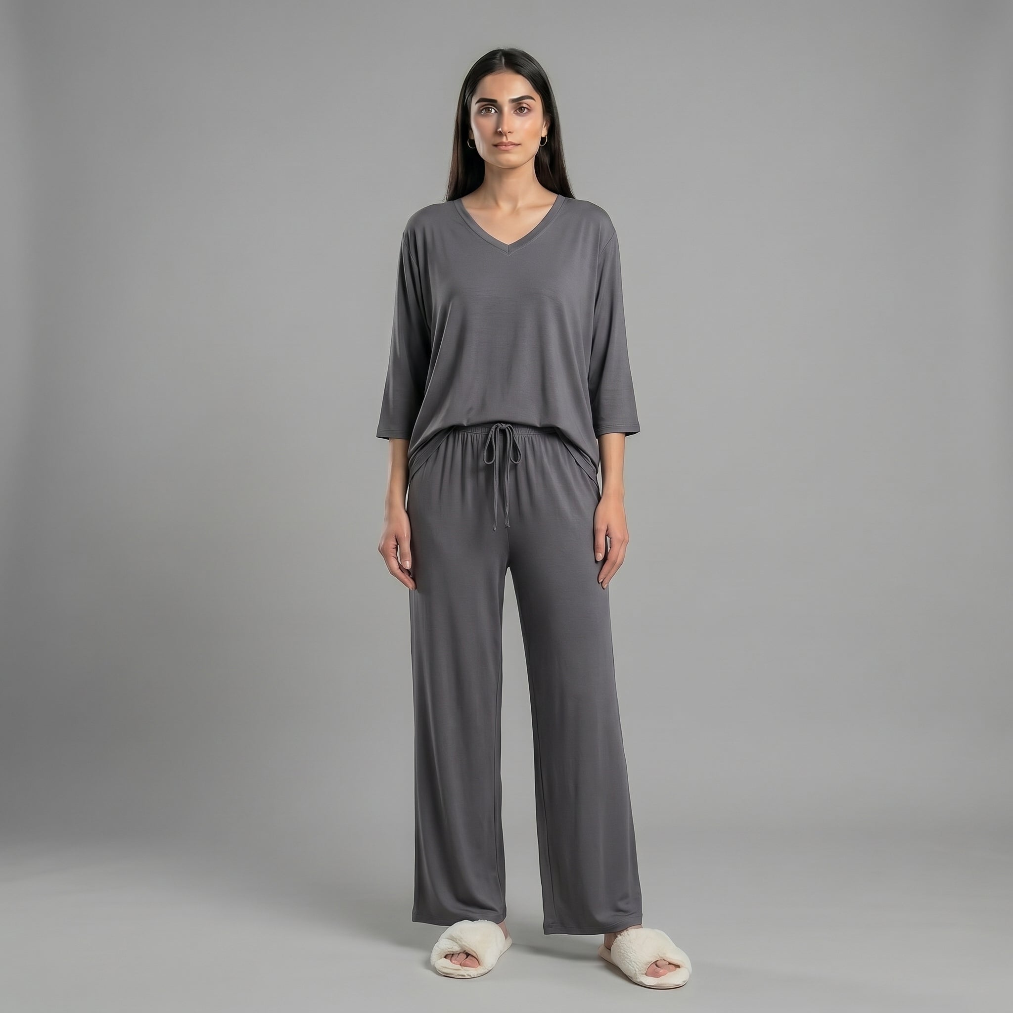 Charcoal V-Neck Palazzo