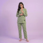 Green Autumn Smiley V-Neck Button
