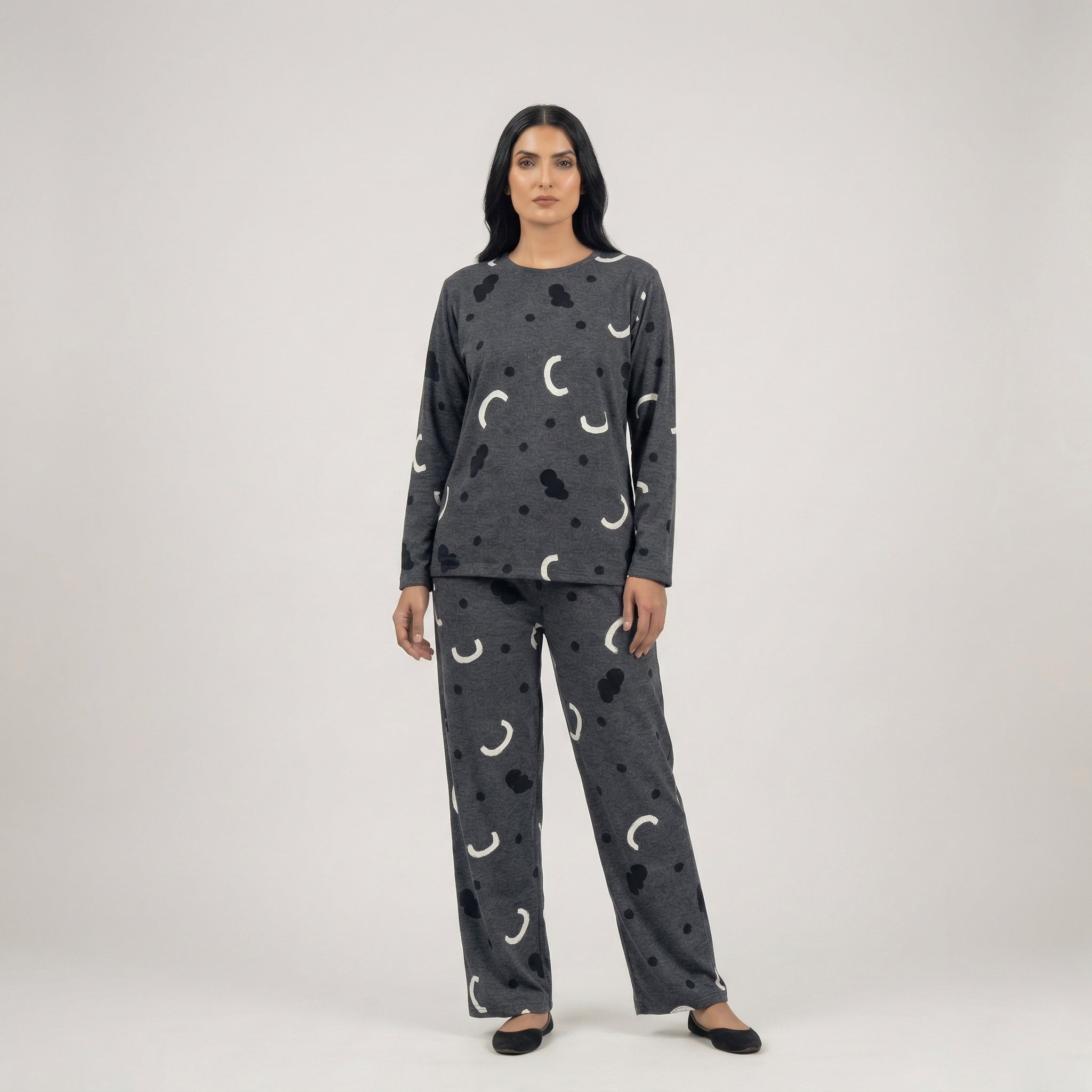 Charcoal Printed Soft Cotton Night Suit