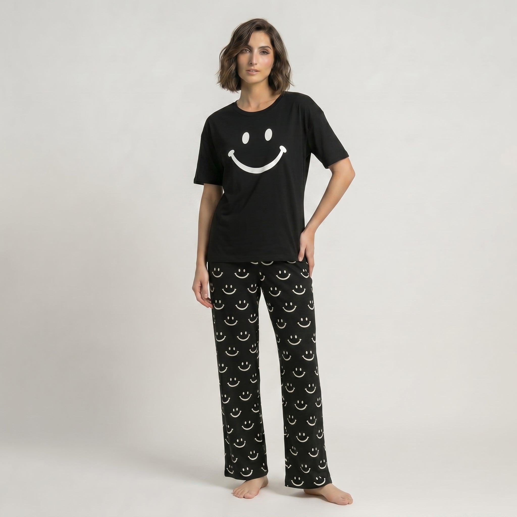 Black Smiley Printed