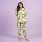 Green Hearts V-Neck Button