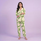 Green Hearts V-Neck Button