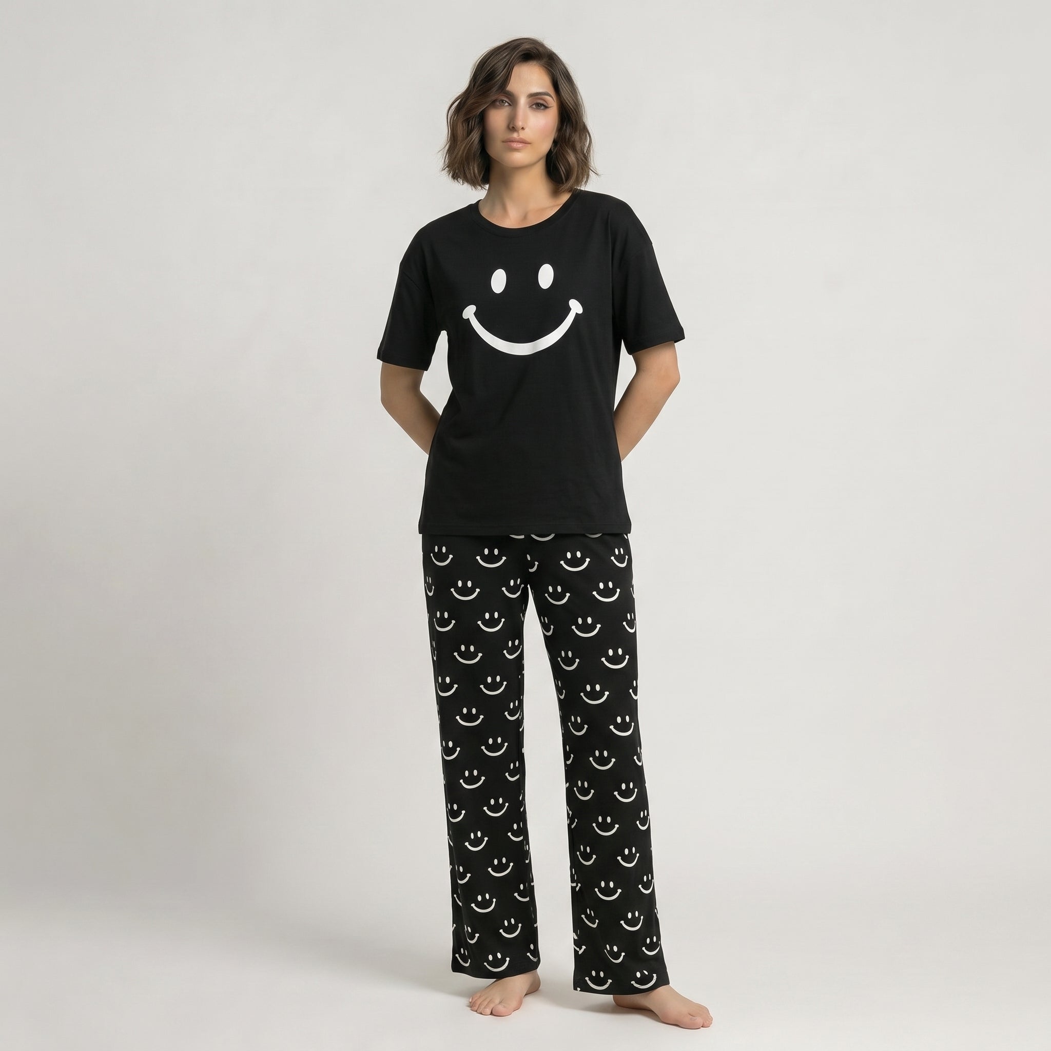 Black Smiley Printed