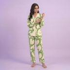 Green Hearts V-Neck Button