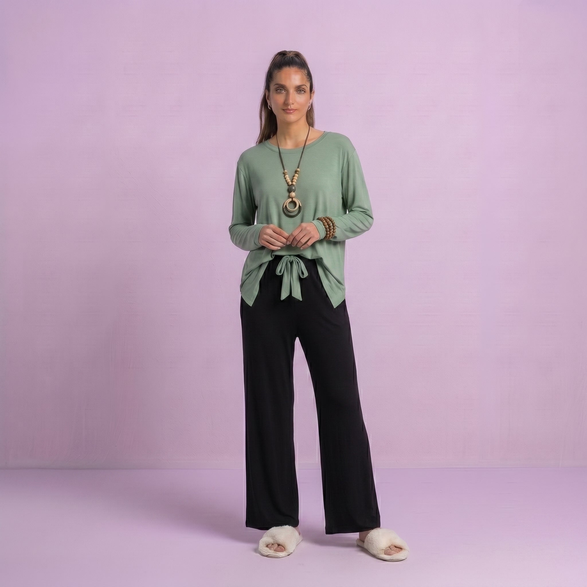 Sea Green with Black V-Neck Palazzo