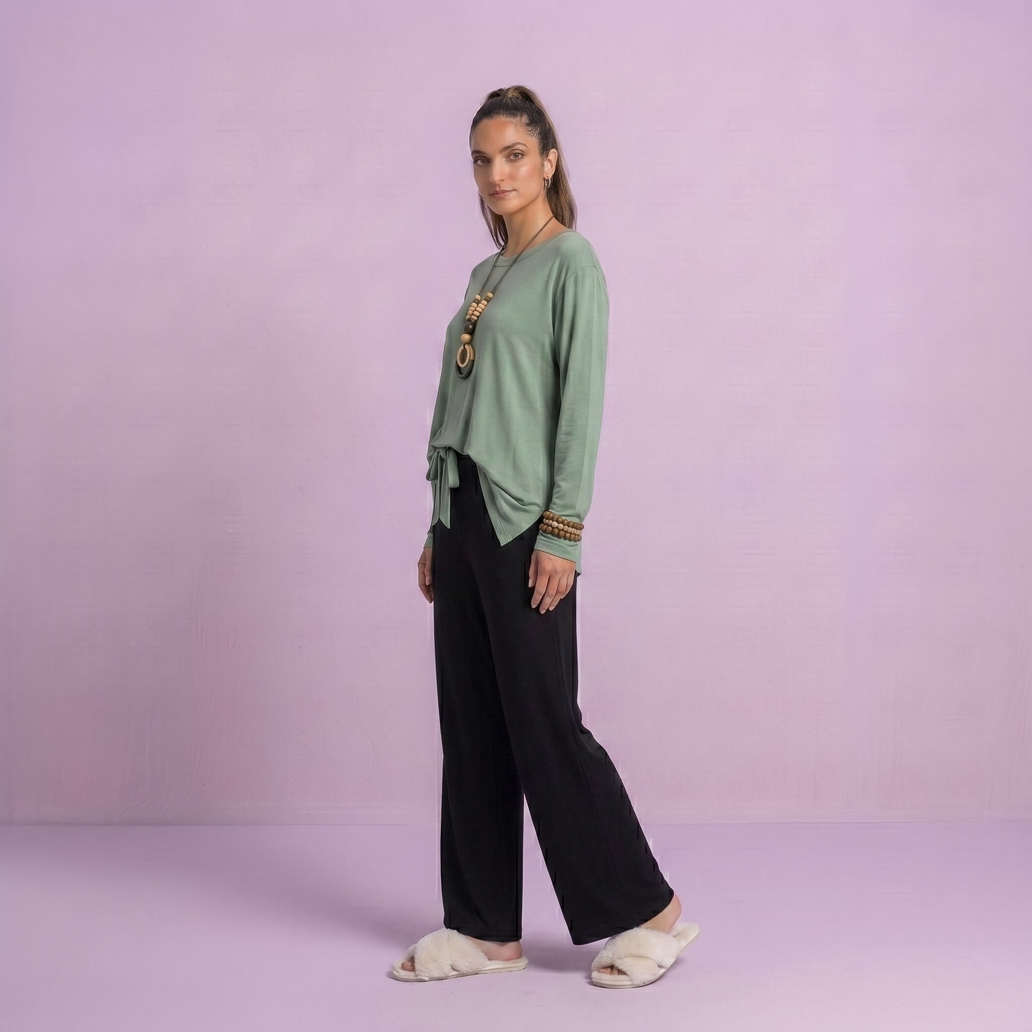 Sea Green with Black V-Neck Palazzo