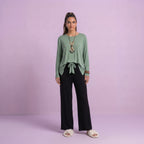 Sea Green with Black V-Neck Palazzo