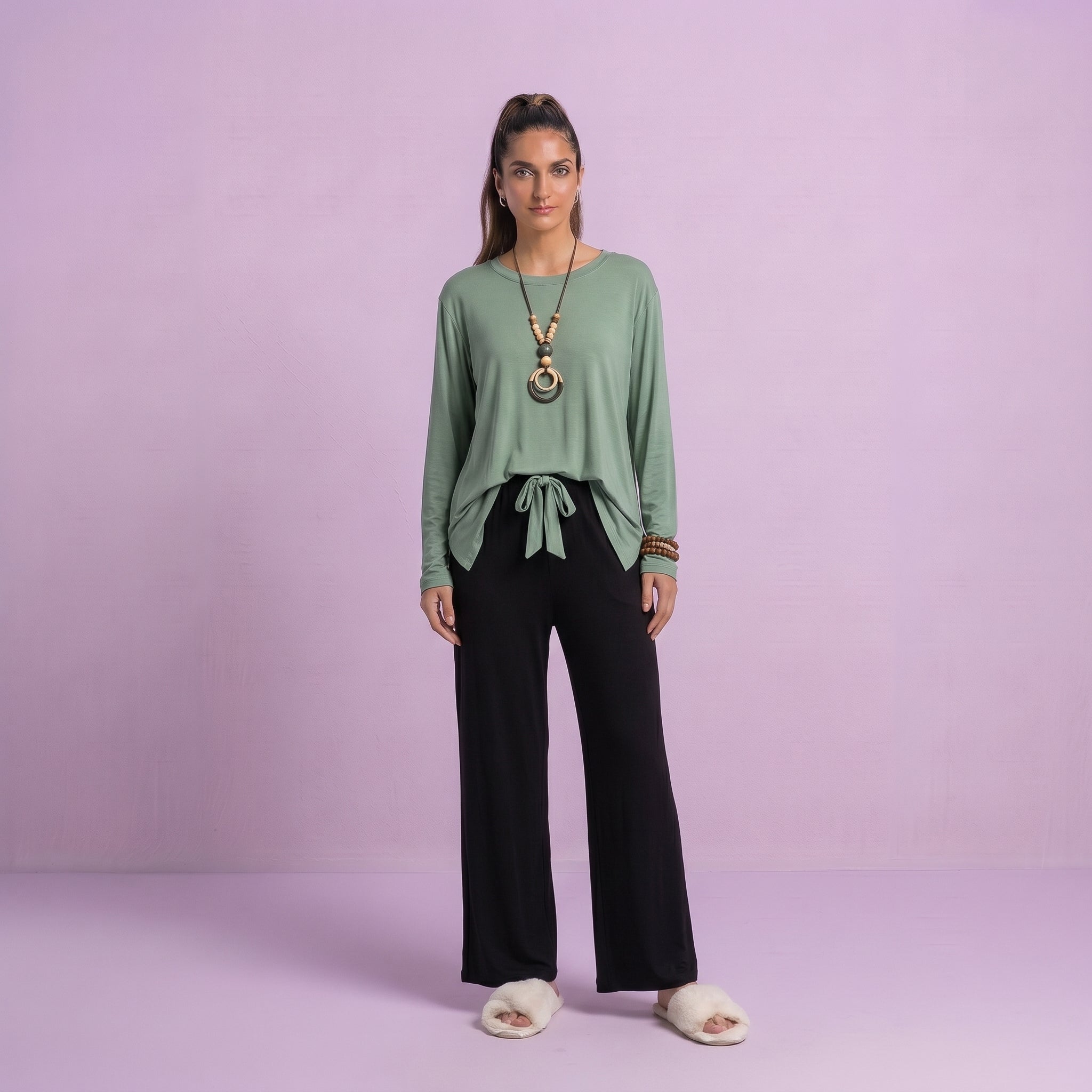 Sea Green with Black V-Neck Palazzo