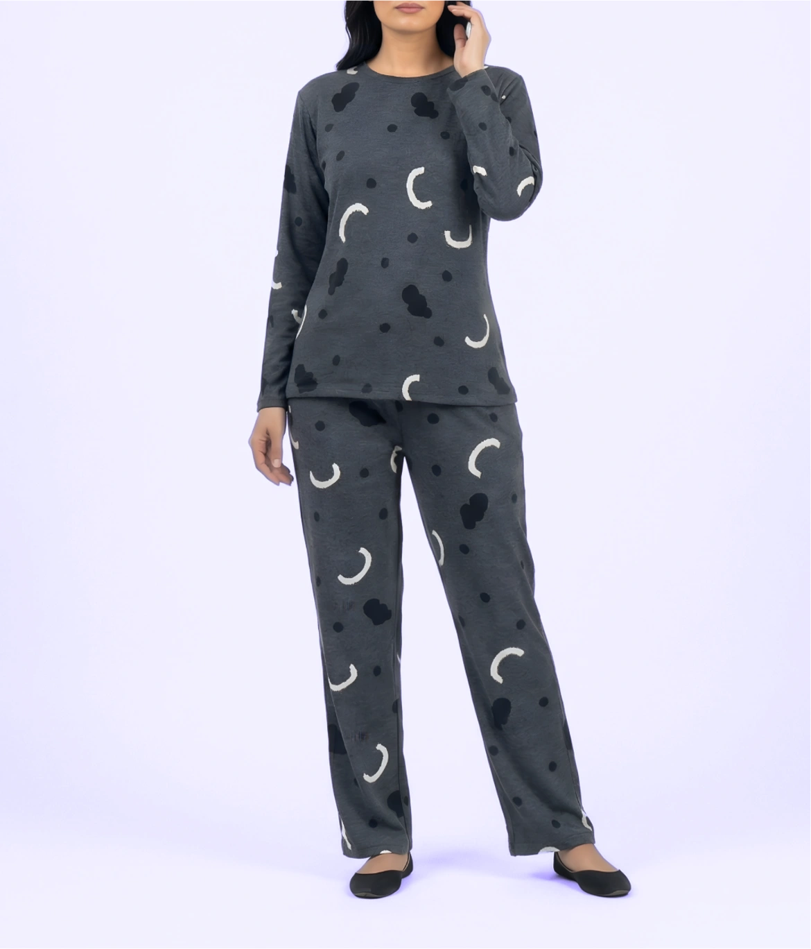 Charcoal Printed Soft Cotton Night Suit