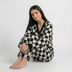 Black with White Smiley Printed V-Neck Button